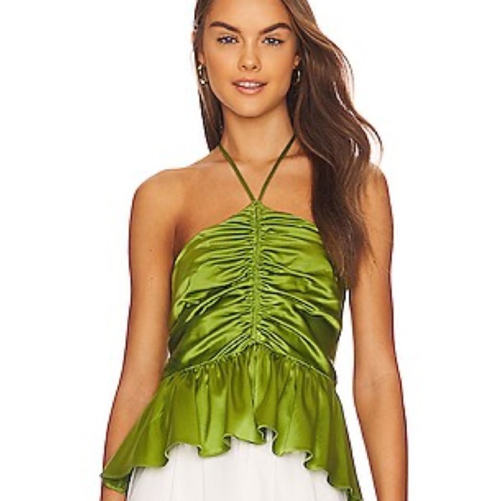 NWT Cinq a Sept Green Silk Peplum Top